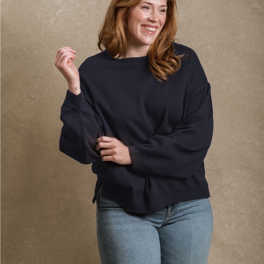 Upland Sweater - Navy - Elegant Navy Crew Neck Sweater